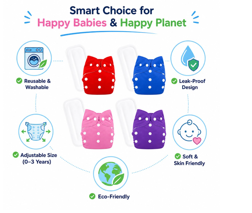 Reusable Baby Diapers Waterproof & Leakproof